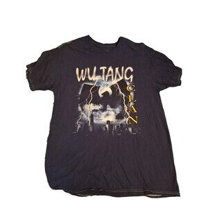Wu Tang Clan Blue Graphic T Shirt Lightning Cityscape Adult med